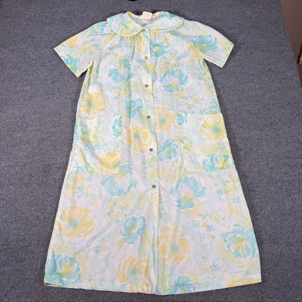 Vintage Leisure Life Women Floral Snap Front House Dress Duster Size 10 #4553